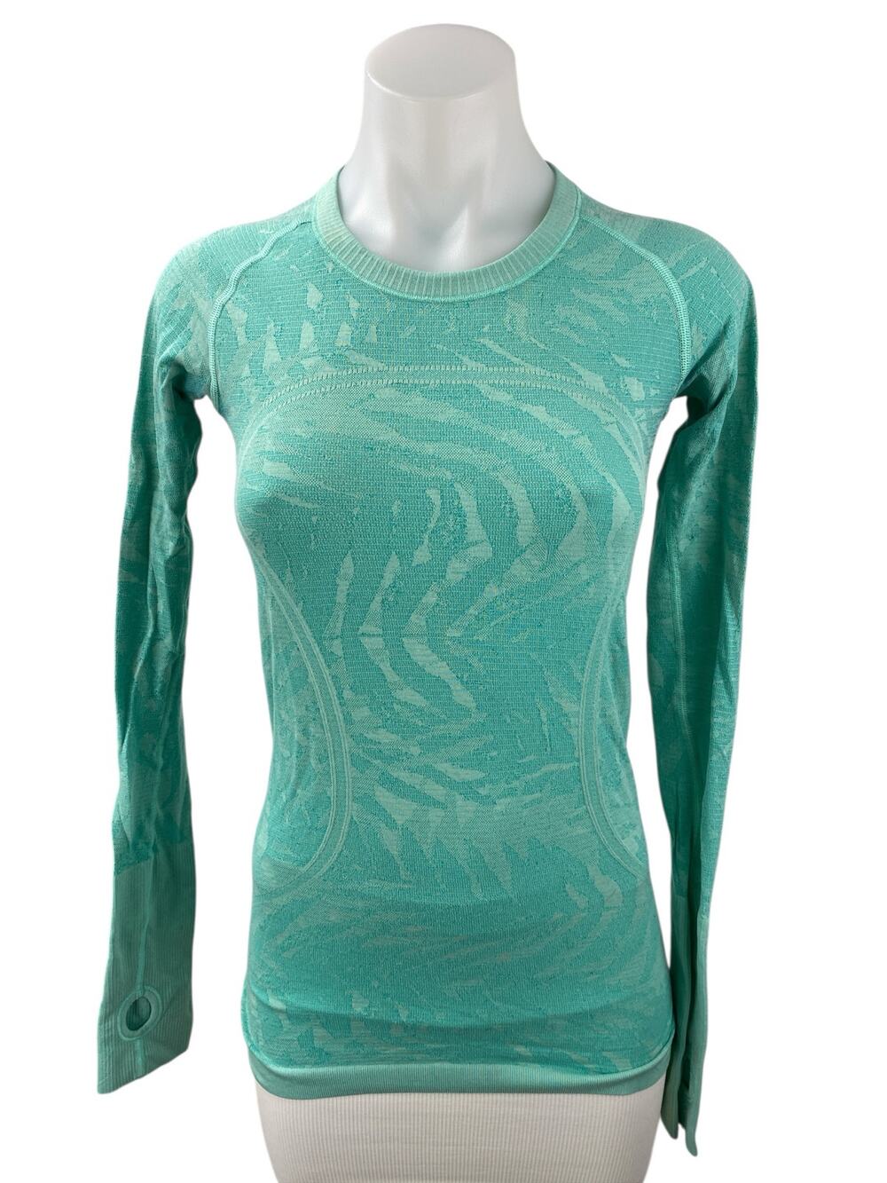 Lululemon Swiftly Tech Mint Green Printed Long Sleeve Active Tee T-shirt Top S